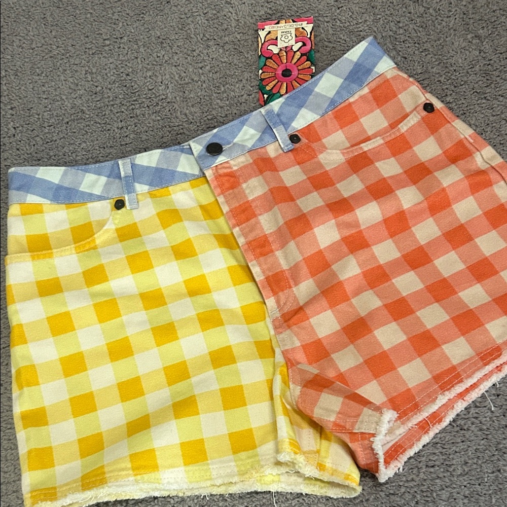 Anthropologie Yellow and Orange Checkered Shorts